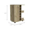 Bar Cart; Two External Shelves; Four Casters; Six Built-in Wine Rack; Single Door Cabinet -Light Oak