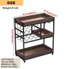 3 Tier Industrial Rolling Serving Cart with Lockable Wheels, Wine Rack Cart with Glass Holder for Indoor and Outdoor