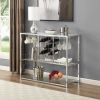 Bar Serving Cart with Glass Holder and Wine Rack, 3-Tier Kitchen Trolley with Tempered Glass Shelves and Chrome-Finished Metal Frame