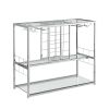 Bar Serving Cart with Glass Holder and Wine Rack, 3-Tier Kitchen Trolley with Tempered Glass Shelves and Chrome-Finished Metal Frame