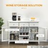 Coffee Bar Cabinet with 3 Drawers, 6-Bottle Wine Rack, Stemware Racks, Glass Door, Sideboard Buffet Cabinet, Wine Cabinet, White