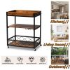 32.6'' Tall Industrial Style Rolling Kitchen Island Wine Cart with Black Finished, Fir Wood Mobile Metal Wine Bar Cart with Glass Rack, Oak Brown