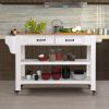 57 inch Rolling Kitchen Island with Storage,Kitchen Cart with Solid OAK Wood Top,Two-sided Kitchen island Cart on Wheels ,Wine and Spice Rack