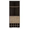 Fraktal Corner Bar Cabinet, Ten Built-in Wine Rack, Two Shelves, Double Door Dark Oak / Pine