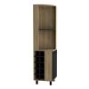Kaia 70" Tall Corner Bar Cabinet With Four Shelves, Ten Wine Bottle Cubbies and Stemware in Natural Oak - Black