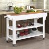 57 inch Rolling Kitchen Island with Storage,Kitchen Cart with Solid OAK Wood Top,Two-sided Kitchen island Cart on Wheels ,Wine and Spice Rack