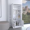 Dundee 70-Inch High 10-Glass Bar Cabinet with 5 Cubbies and 3 Open Shelves and Cabinet White