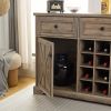 Farmhouse Liquor Cabinet Bar Cabinet with 2 Drawers, Wine Bar Cabinet with Removable Wine Racks Storage Shelves, Cupboard for Kitchen, Dining Room