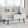 39" Wood Lift Top Coffee Table with Hidden Compartment and Storage Shelf for Living Room, Reception Room, White