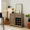 Farmhouse Liquor Cabinet Bar Cabinet with 2 Drawers, Wine Bar Cabinet with Removable Wine Racks Storage Shelves, Cupboard for Kitchen, Dining Room