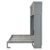 Queen Size Murphy Bed Wall Bed with Top Cabinets & Wine Rack ,Gray