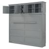Queen Size Murphy Bed Wall Bed with Top Cabinets & Wine Rack ,Gray