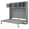 Queen Size Murphy Bed Wall Bed with Top Cabinets & Wine Rack ,Gray