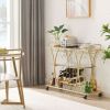 Electroplated Glass Bar Cart, With Wine Rack And Glass Holder, For Kitchen, Serving, Hotel Gold