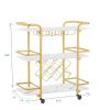 Painted Three-layer Bar Cart, With Wine Rack And Glass Holder, Suitable for Families And Small Gatherings, Gold