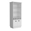 Dundee 70-Inch High 10-Glass Bar Cabinet with 5 Cubbies and 3 Open Shelves and Cabinet White