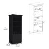 Dundee 70-Inch High 10-Glass Bar Cabinet with 5 Cubbies and 3 Open Shelves and Cabinet Black