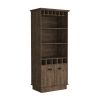 Dundee 70-Inch High 10-Glass Bar Cabinet with 5 Cubbies and 3 Open Shelves and Cabinet Dark Brown