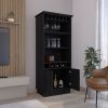 Dundee 70-Inch High 10-Glass Bar Cabinet with 5 Cubbies and 3 Open Shelves and Cabinet Black