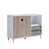 Wooden Display Rack, Cabinet with Drawer, Holds 6 Wine Glass, White & Dark Taupe & Distressed Grey