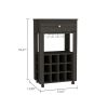 Memphis Bar Cart; Twelve Built-in Wine Rack; Four Legs; One Open Shelf -Espresso