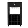 Memphis Bar Cart; Twelve Built-in Wine Rack; Four Legs; One Open Shelf -Black