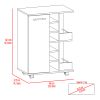 Bar Cart; Two External Shelves; Four Casters; Six Built-in Wine Rack; Single Door Cabinet -White