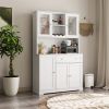 Kitchen Pantry Storage Cabinet, Modern Buffet Cabinet with Hutch, Food Pantry Cabinet with Doors and Shelves Wine Rack for Dining Room, White