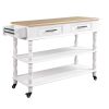 56 inch Rolling Kitchen Island with Storage,Kitchen Cart with Solid OAK Wood Top,Two-sided Kitchen island Cart on Wheels ,Wine and Spice Rack