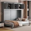 Queen Size Murphy Bed Wall Bed with Top Cabinets & Wine Rack ,Gray