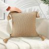 SOGA 2X 50CM Light Brown Pillow with Tassel Accents, Rizzy Transitional Cover Throw Pillow
