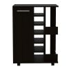 Bar Cart; Two External Shelves; Four Casters; Six Built-in Wine Rack; Single Door Cabinet -Black