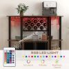 HOMCOM Wine Bar Cabinet with Charging Station and LED Lights, Industrial Liquor Cabinet Bar Stand for Home with 10-bottle Wine Rack, Glass Holders
