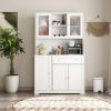 Kitchen Pantry Storage Cabinet, Modern Buffet Cabinet with Hutch, Food Pantry Cabinet with Doors and Shelves Wine Rack for Dining Room, White