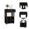 Memphis Bar Cart; Twelve Built-in Wine Rack; Four Legs; One Open Shelf -Black