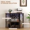 HOMCOM Wine Bar Cabinet with Charging Station and LED Lights, Industrial Liquor Cabinet Bar Stand for Home with 10-bottle Wine Rack, Glass Holders
