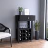 Memphis Bar Cart; Twelve Built-in Wine Rack; Four Legs; One Open Shelf -Black