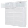 Queen Size Murphy Bed Wall Bed with Top Cabinets & Wine Rack ,White