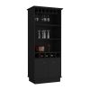 Bar Cabinet 70"H with Wine Rack, Upper Glass Cabinet, three Open Storage Shelves and One Cabinet,Black
