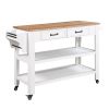 57 inch Rolling Kitchen Island with Storage,Kitchen Cart with Solid OAK Wood Top,Two-sided Kitchen island Cart on Wheels ,Wine and Spice Rack
