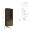 Dundee 70-Inch High 10-Glass Bar Cabinet with 5 Cubbies and 3 Open Shelves and Cabinet Dark Brown