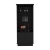 Dundee 70-Inch High 10-Glass Bar Cabinet with 5 Cubbies and 3 Open Shelves and Cabinet Black