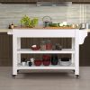 57 inch Rolling Kitchen Island with Storage,Kitchen Cart with Solid OAK Wood Top,Two-sided Kitchen island Cart on Wheels ,Wine and Spice Rack