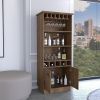 Dundee 70-Inch High 10-Glass Bar Cabinet with 5 Cubbies and 3 Open Shelves and Cabinet Dark Brown