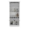 Dundee 70-Inch High 10-Glass Bar Cabinet with 5 Cubbies and 3 Open Shelves and Cabinet White