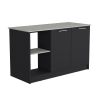 Juniper Kitchen Island with Large Top Surface, Double Door Cabinet, and Open Shelves Black / Ibiza Marble