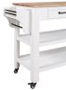 57 inch Rolling Kitchen Island with Storage,Kitchen Cart with Solid OAK Wood Top,Two-sided Kitchen island Cart on Wheels ,Wine and Spice Rack