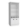 Dundee 70-Inch High 10-Glass Bar Cabinet with 5 Cubbies and 3 Open Shelves and Cabinet White