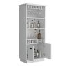 Dundee 70-Inch High 10-Glass Bar Cabinet with 5 Cubbies and 3 Open Shelves and Cabinet White