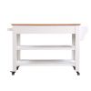 57 inch Rolling Kitchen Island with Storage,Kitchen Cart with Solid OAK Wood Top,Two-sided Kitchen island Cart on Wheels ,Wine and Spice Rack